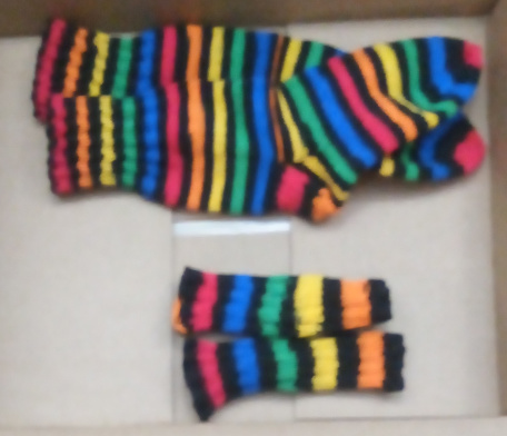 Crazy socks and wristwarmers.